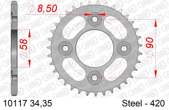 Honda DAX ST125 2023-2026 - AFAM Rear Sprocket, 420 (OE Pitch), Steel - 34T (orig size) - 10117-34 - P3 Tuning