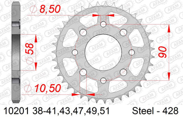 Honda CB125N / S 1979-1979 - AFAM Rear Sprocket, 428 (OE Pitch), Steel - 39T, 102 links reqd - 10201-39 - P3 Tuning