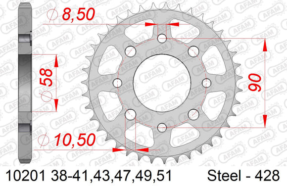 Honda EZ 90 1991-1995 - AFAM Rear Sprocket, 428 (OE Pitch), Steel - 39T, 104 links reqd - 10201-39 - P3 Tuning