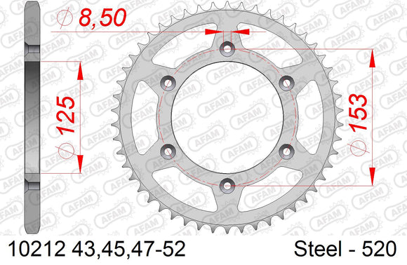 Honda CR125 1992-2002 - AFAM Rear Sprocket, 520 (OE Pitch), Steel - 51T (orig size) - 10212-51 - P3 Tuning