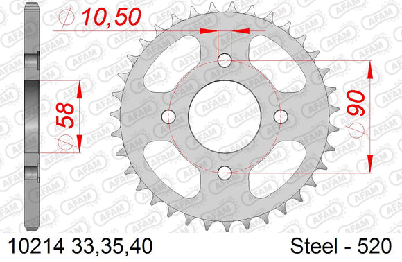 Honda MTX 125 RW H,J,K,L,M,N,P,R,S 1987-1995 - AFAM Rear Sprocket, 520 (OE Pitch), Steel - 40T (orig size) - 10214-40 - P3 Tuning