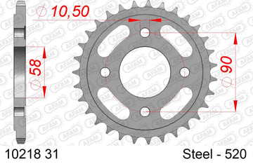 Honda CB 250 Nighthawk N,P,R,S,T,V,W,X,Y 1992-2000 - AFAM Rear Sprocket, 520 (OE Pitch), Steel - 31T (orig size) - 10218-31 - P3 Tuning