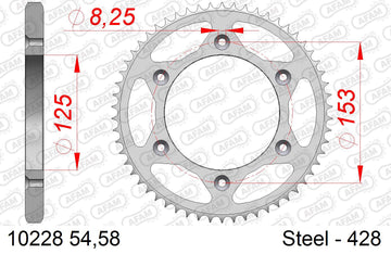 Honda XR125L 2003-2008 - AFAM Rear Sprocket, 428 (OE Pitch), Steel - 54T (orig size) - 10228-54 - P3 Tuning