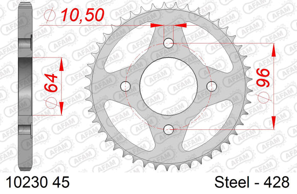 Honda CG125 2004-2008 - AFAM Rear Sprocket, 428 (OE Pitch), Steel - 45T (orig size) - 10230-45 - P3 Tuning