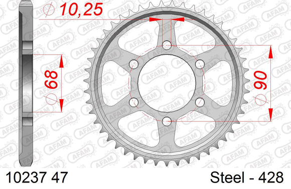 Honda CB125R 2020-2021 - AFAM Rear Sprocket, 428 (OE Pitch), Steel - 47T, 134 links reqd - 10237-47 - P3 Tuning