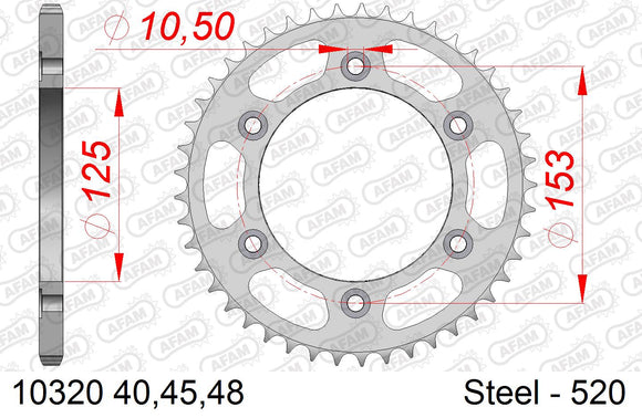 Honda CRF250L 2017-2020 - AFAM Rear Sprocket, 520 (OE Pitch), Steel - 45T, 110 links reqd - 10320-45 - P3 Tuning