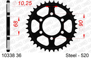Honda CB300R 2018-2026 - AFAM Rear Sprocket, 520 (OE Pitch), Steel - 36T (orig size) - 10338-36 - P3 Tuning