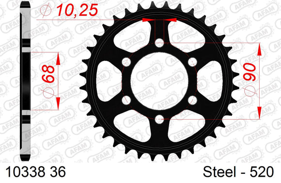 Honda CB300R 2018-2026 - AFAM Rear Sprocket, 520 (OE Pitch), Steel - 36T (orig size) - 10338-36 - P3 Tuning