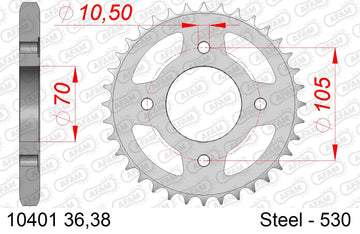 Honda CB360 1975-1975 - AFAM Rear Sprocket, 530 (OE Pitch), Steel - 38T, 98 links reqd - 10401-38 - P3 Tuning