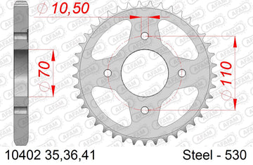Honda CB250T 1978-1978 - AFAM Rear Sprocket, 530 (OE Pitch), Steel - 41T (orig size) - 10402-41 - P3 Tuning