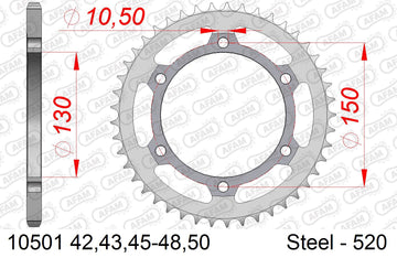 Honda NX 500 K,L,M,N,P,R,S,T,V,W,X 1989-1999 - AFAM Rear Sprocket, 520 (OE Pitch), Steel - 45T (orig size) - 10501-45 - P3 Tuning