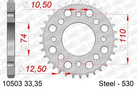 Honda CB500F / T 1975-1977 - AFAM Rear Sprocket, 530 (OE Pitch), Steel - 33T (orig size) - 10503-33 - P3 Tuning