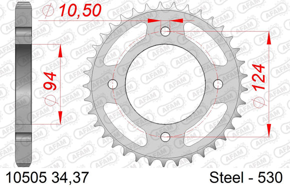 Honda CB550F / K 1977-1979 - AFAM Rear Sprocket, 530 (OE Pitch), Steel - 34T, 100 links reqd, fits F - 10505-34 - P3 Tuning