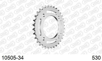 Honda CB500F / T 1977-1977 - AFAM Rear Sprocket, 530 (OE Pitch), Steel - 34T (orig size), fits F - 10505-34 - P3 Tuning