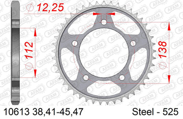 Honda CB600 Hornet 2007-2013 - AFAM Rear Sprocket, 525 (OE Pitch), Steel - 47T, 122 links reqd - 10613-47 - P3 Tuning
