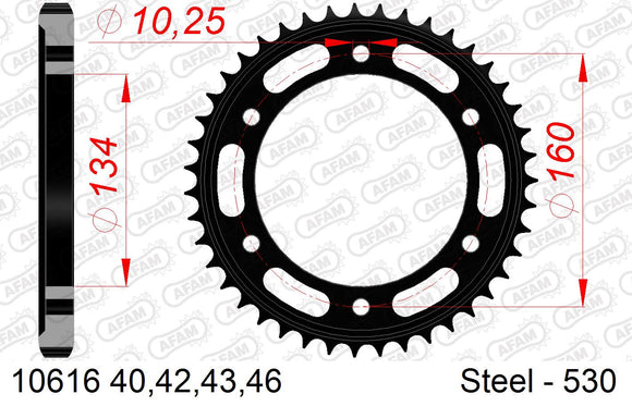 Honda CBR1000RR Fireblade 2008-2013 - AFAM Rear Sprocket, 530 (OE Pitch), Steel - 40T, 116 links reqd - 10616-40 - P3 Tuning