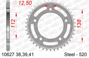 Honda NC750X 2014-2020 - AFAM Rear Sprocket, 520 (OE Pitch), Steel - 39T, 112 links reqd - 10627-39 - P3 Tuning