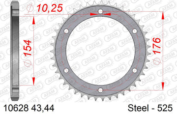Honda VFR800 Vtec 2014-2019 - AFAM Rear Sprocket, 525 (OE Pitch), Steel - 43T (orig size) - 10628-43 - P3 Tuning