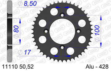 Honda XR 100 R F,G,H,J,K,L,M,N,P,R,S,T,V,W,X,Y,1,2,3 1985-2003 - AFAM Rear Sprocket, 428 (OE Pitch), Alu - 50T (orig size) - 11110-50 - P3 Tuning