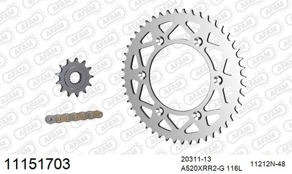 HM-Honda CRE F 450 R Enduro 2010-2016 - AFAM Xs-Ring Reinforced Plus Chain & Alu Sprocket Kit, 520 (OE Pitch) - 11151703 - P3 Tuning