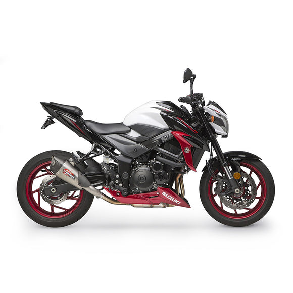 SUZUKI GSX-S750 - (2017-2022) Yoshimura Stainless AT2 Slip-on Kit, Matt Carbon End Cap & Heel Guard - No low volume insert