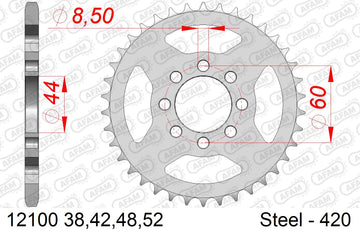 Yamaha FS1-E (50cc) 1974-1976 - AFAM Rear Sprocket, 420 (OE Pitch), Steel - 42T (orig size) - 12100-42 - P3 Tuning