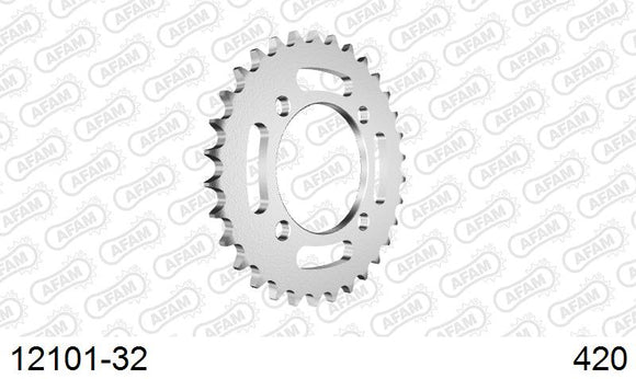 Yamaha TT-R 110 E X,Y,Z,A,B,D,E,F,G,H,J,K,L,M,N,P 2008-2023 - AFAM Rear Sprocket, 420 (OE Pitch), Steel - 32T, 90 links reqd - 12101-32 - P3 Tuning