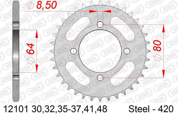 Yamaha LB2 80 Chappy 1980-1980 - AFAM Rear Sprocket, 420 (OE Pitch), Steel - 35T, 94 links reqd - 12101-35 - P3 Tuning