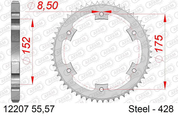 Yamaha DT125R 1988-1992 - AFAM Rear Sprocket, 428 (OE Pitch), Steel - 57T, 136 links reqd - 12207-57 - P3 Tuning