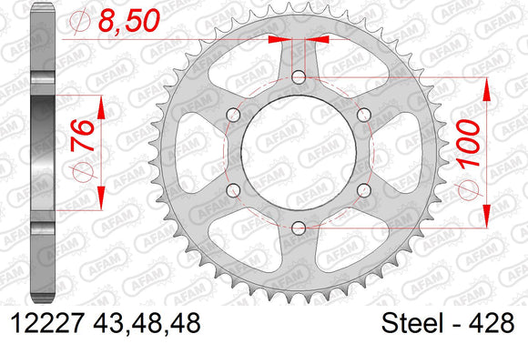 Yamaha YZF-R125 2008-2018 - AFAM Rear Sprocket, 428 (OE Pitch), Steel - 48T (orig size) - 12227-48 - P3 Tuning