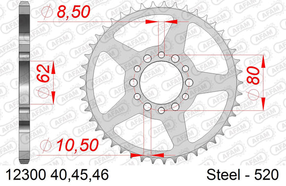 Yamaha XT250 1983-1983 - AFAM Rear Sprocket, 520 (OE Pitch), Steel - 46T (orig size) - 12300-46 - P3 Tuning