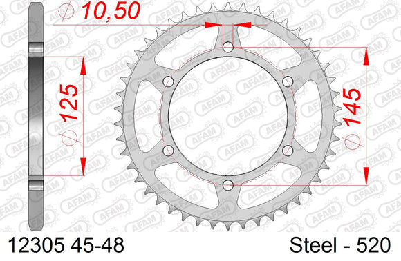 Yamaha XT660X 2004-2016 - AFAM Rear Sprocket, 520 (OE Pitch), Steel - 48T, 112 links reqd - 12305-48 - P3 Tuning