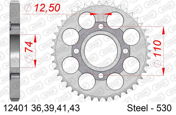 Yamaha XS500 1977-1978 - AFAM Rear Sprocket, 530 (OE Pitch), Steel - 43T (orig size) - 12401-43 - P3 Tuning