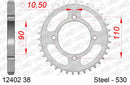Yamaha XS400 / SE 1982-1986 - AFAM Rear Sprocket, 530 (OE Pitch), Steel - 38T (orig size) - 12402-38 - P3 Tuning