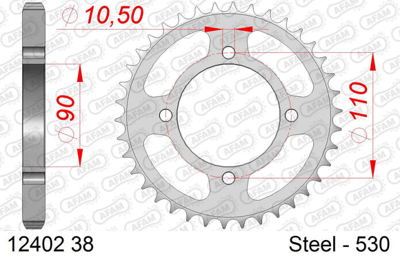 Yamaha XS400 / SE 1982-1986 - AFAM Rear Sprocket, 530 (OE Pitch), Steel - 38T (orig size) - 12402-38 - P3 Tuning