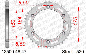 Yamaha DT 400 MX 1977-1978 - AFAM Rear Sprocket, 520 (OE Pitch), Steel - 44T, 104 links reqd - 12500-44 - P3 Tuning