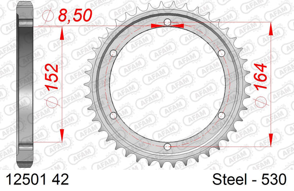Yamaha XT500 1977-1989 - AFAM Rear Sprocket, 530 conversion, Steel - 42T (orig size) - 12501-42 - P3 Tuning