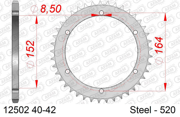 Yamaha YZ 350 Banshee W 1989-1989 - AFAM Rear Sprocket, 520 (OE Pitch), Steel - 42T, 106 links reqd - 12502-42 - P3 Tuning
