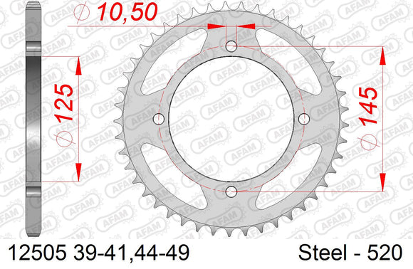 Yamaha XTZ600Z Tenere 1985-1990 - AFAM Rear Sprocket, 520 (OE Pitch), Steel - 45T (orig size) - 12505-45 - P3 Tuning