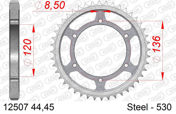 Yamaha XJ600 Radian 1984-1991 - AFAM Rear Sprocket, 530 (OE Pitch), Steel - 44T (orig size) - 12507-44 - P3 Tuning