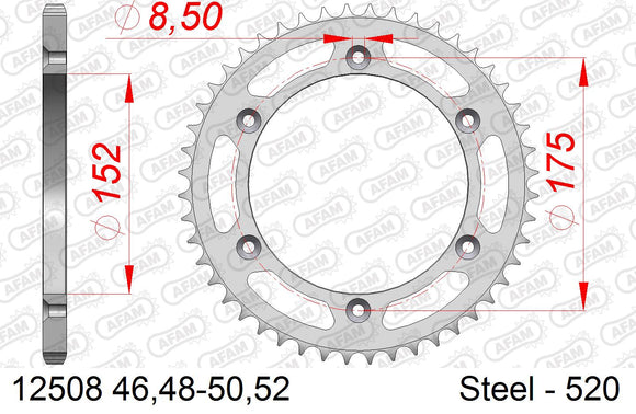Yamaha YZ 250 A,B,D,E 1990-1993 - AFAM Rear Sprocket, 520 (OE Pitch), Steel - 49T, 116 links reqd - 12508-49 - P3 Tuning