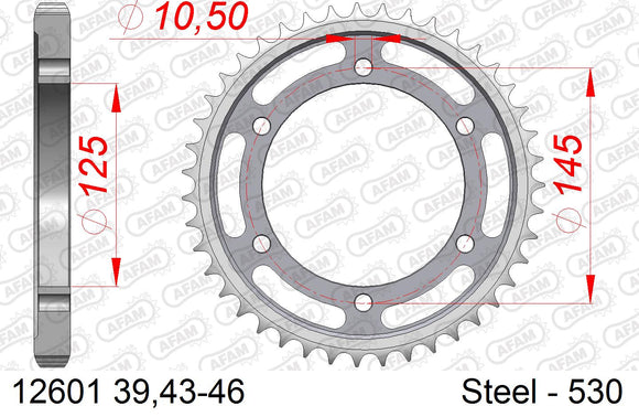 Yamaha FZ750 1985-1986 - AFAM Rear Sprocket, 530 (OE Pitch), Steel - 45T, 112 links reqd - 12601-45 - P3 Tuning