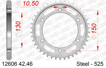 Yamaha FZ8 / Fazer 800 2010-2015 - AFAM Rear Sprocket, 525 (OE Pitch), Steel - 46T (orig size) - 12606-46 - P3 Tuning