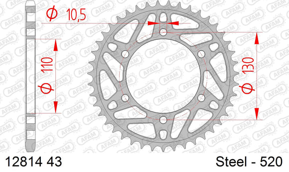 Yamaha YZF-R3 2019-2020 - AFAM Rear Sprocket, 520 (OE Pitch), Steel - 43T (orig size) - 12814-43 - P3 Tuning
