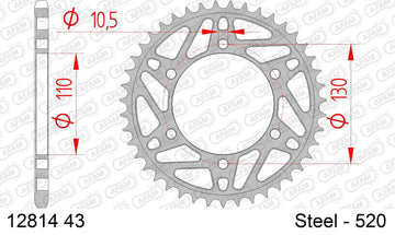 Yamaha YZF-R3 2015-2018 - AFAM Rear Sprocket, 520 (OE Pitch), Steel - 43T (orig size) - 12814-43 - P3 Tuning