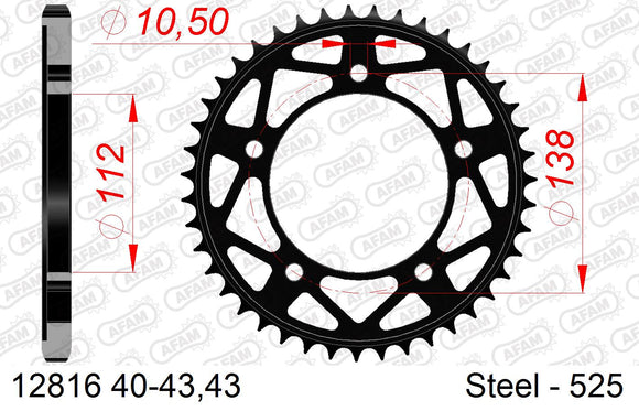 Yamaha Niken (847cc) 2019-2020 - AFAM Rear Sprocket, 525 (OE Pitch), Steel - 47T (orig size) - 12816-47 - P3 Tuning