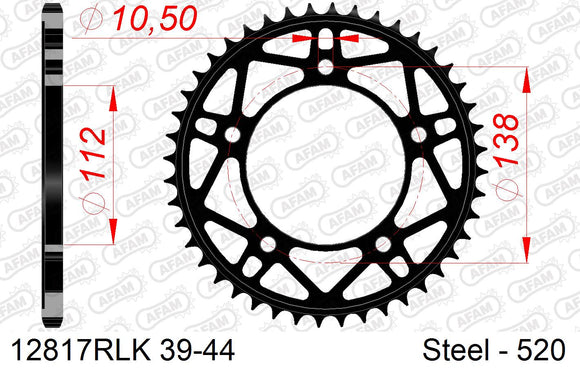 Yamaha YZF-R1 / M 2019-2022 - AFAM Rear Sprocket, 520 conversion, Steel - 41T (orig size) - 12817RLK-41 - P3 Tuning