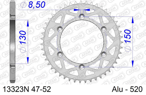 Yamaha WR450F 2013-2018 - AFAM Rear Sprocket, 520 (OE Pitch), Alu - 47T, 114 links reqd - 13323N-47 - P3 Tuning
