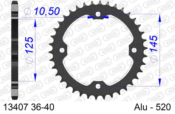Yamaha YFZ450 ATV 2003-2026 - AFAM Rear Sprocket, 520 (OE Pitch), Alu - 38T (orig size) - 13407-38 - P3 Tuning