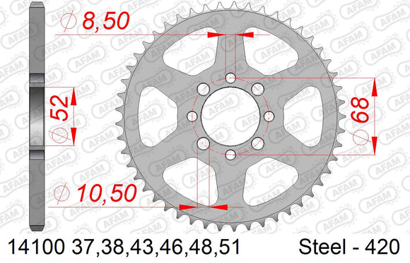 Suzuki AP 50 1975-1978 - AFAM Rear Sprocket, 420 (OE Pitch), Steel - 37T, 106 links reqd - 14100-37 - P3 Tuning